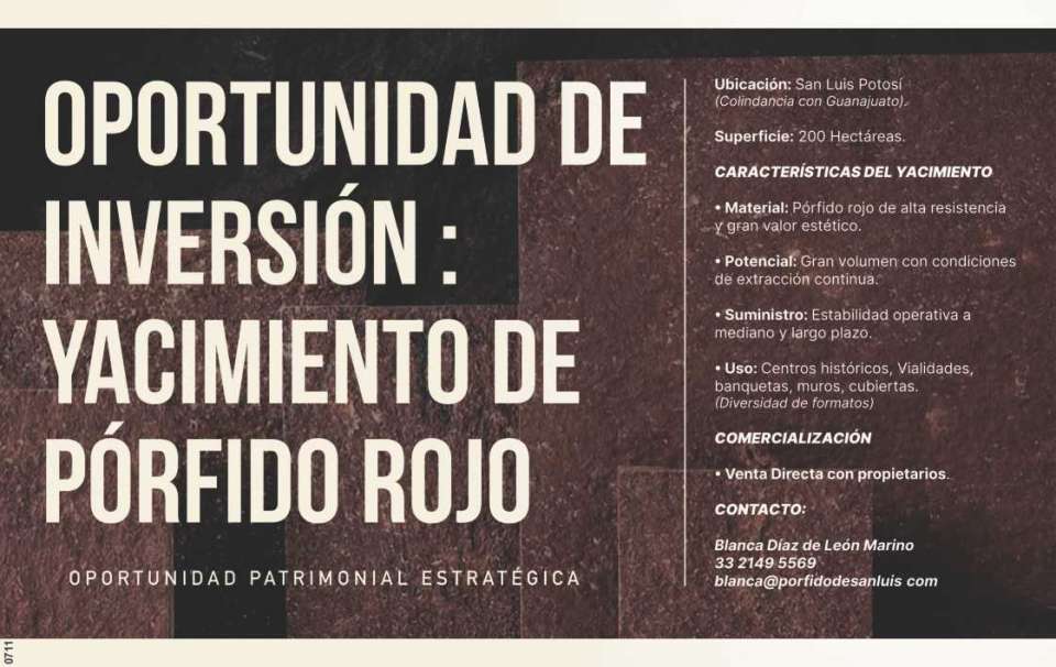 OPORTUNIDAD de Inversion: Yacimiento de PORFIDO ROJO. Oportunidad Patrimonial Estrategica. Superficie: 200 Hectareas. Ubicacion: San Luis Potosi (colindancia con Guanajuato). VENTA DIRECTA PROPIETARIO OPORTUNIDAD de Inversion: Yacimiento de PORFIDO ROJO. Oportunidad Patrimonial Estrategica. Superficie: 200 Hectareas. Ubicacion: San Luis Potosi (colindancia con Guanajuato). VENTA DIRECTA PROPIETARIO