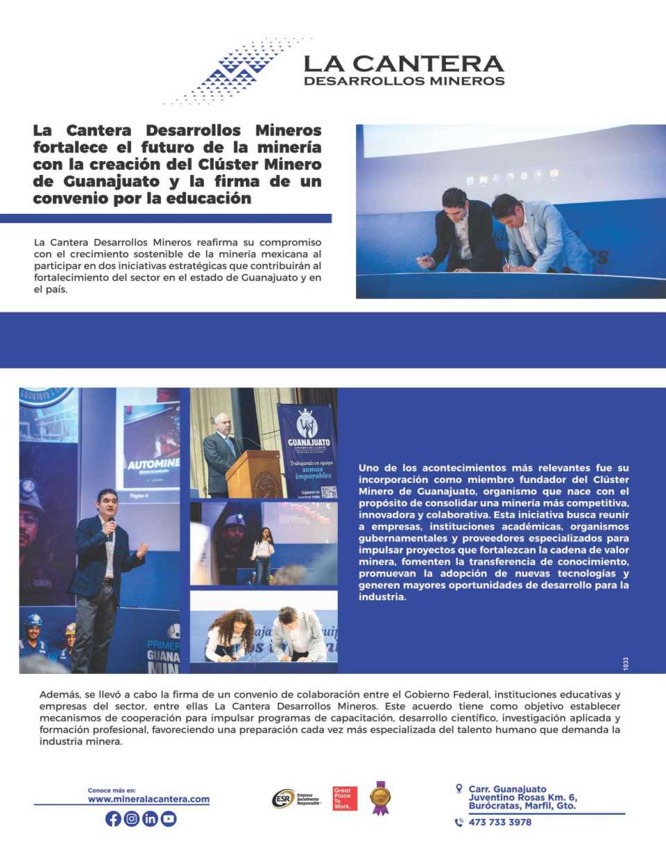 We are strengthening the future of mining with the creation of the Guanajuato Mining Cluster and the signing of an agreement for education, reaffirming our commitment to the growth of Mexican mining. We are strengthening the future of mining with the creation of the Guanajuato Mining Cluster and the signing of an agreement for education, reaffirming our commitment to the growth of Mexican mining.