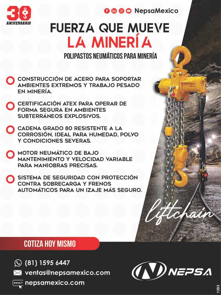 Construccion de Acero. Certificacion Atex para operar en ambientes subterraneos explosivos. Cadena grado 80 resistente a la corrosion. Motor Neumatico. Sistema de Seguridad contra sobrecarga. Construccion de Acero. Certificacion Atex para operar en ambientes subterraneos explosivos. Cadena grado 80 resistente a la corrosion. Motor Neumatico. Sistema de Seguridad contra sobrecarga.