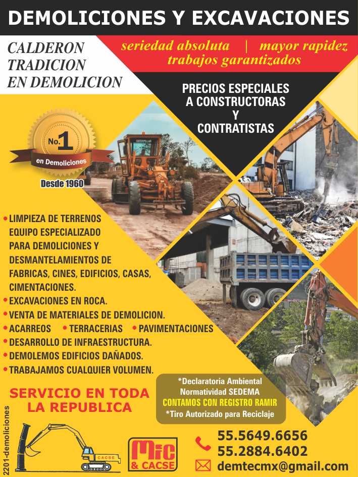 Limpieza de Terrenos, Equipo Especializado para Demoliciones y Desmantelamientos de Fabricas, Cines, Edificios. Cimentaciones. Excavaciones en roca. Materiales de Demolicion. Servicio a todo Mexico. Limpieza de Terrenos, Equipo Especializado para Demoliciones y Desmantelamientos de Fabricas, Cines, Edificios. Cimentaciones. Excavaciones en roca. Materiales de Demolicion. Servicio a todo Mexico.