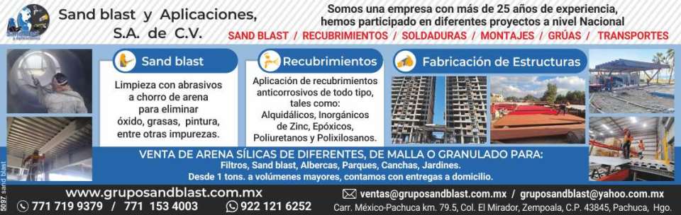Somos una empresa con mas de 25 años de experiencia. Sand blast, Recubrimientos, Soldaduras, Montajes, Gruas, Transportes, Fabricacion de Estructuras. Somos una empresa con mas de 25 años de experiencia. Sand blast, Recubrimientos, Soldaduras, Montajes, Gruas, Transportes, Fabricacion de Estructuras.
