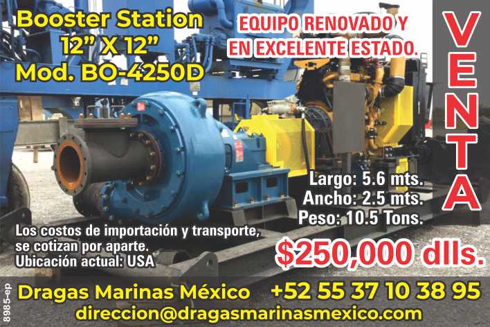 ¡¡EN VENTA!!Booster Station 12"x12" Mod.BO-4250D. Equipo renovado y en excelente estado. Largo:5.6 mts, Ancho:2.5 mts, Peso:10.5 tons $250,000 dlls Costos importacion y transporte se cotizan aparte. ¡¡EN VENTA!!Booster Station 12"x12" Mod.BO-4250D. Equipo renovado y en excelente estado. Largo:5.6 mts, Ancho:2.5 mts, Peso:10.5 tons $250,000 dlls Costos importacion y transporte se cotizan aparte.