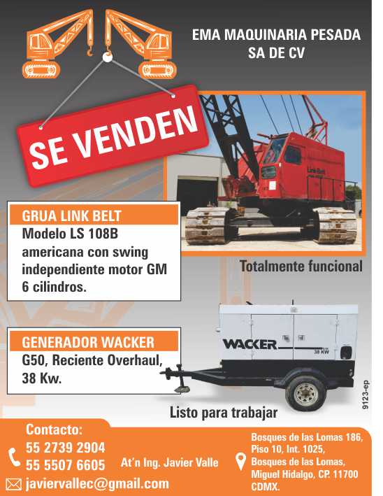 SE VENDEN: Grua Link Belt, modelo LS 108B, americana con swing independiente motor GM 6 cilindros. Generador Wacker, G50, Reciente Overhaul, 38 kw SE VENDEN: Grua Link Belt, modelo LS 108B, americana con swing independiente motor GM 6 cilindros. Generador Wacker, G50, Reciente Overhaul, 38 kw
